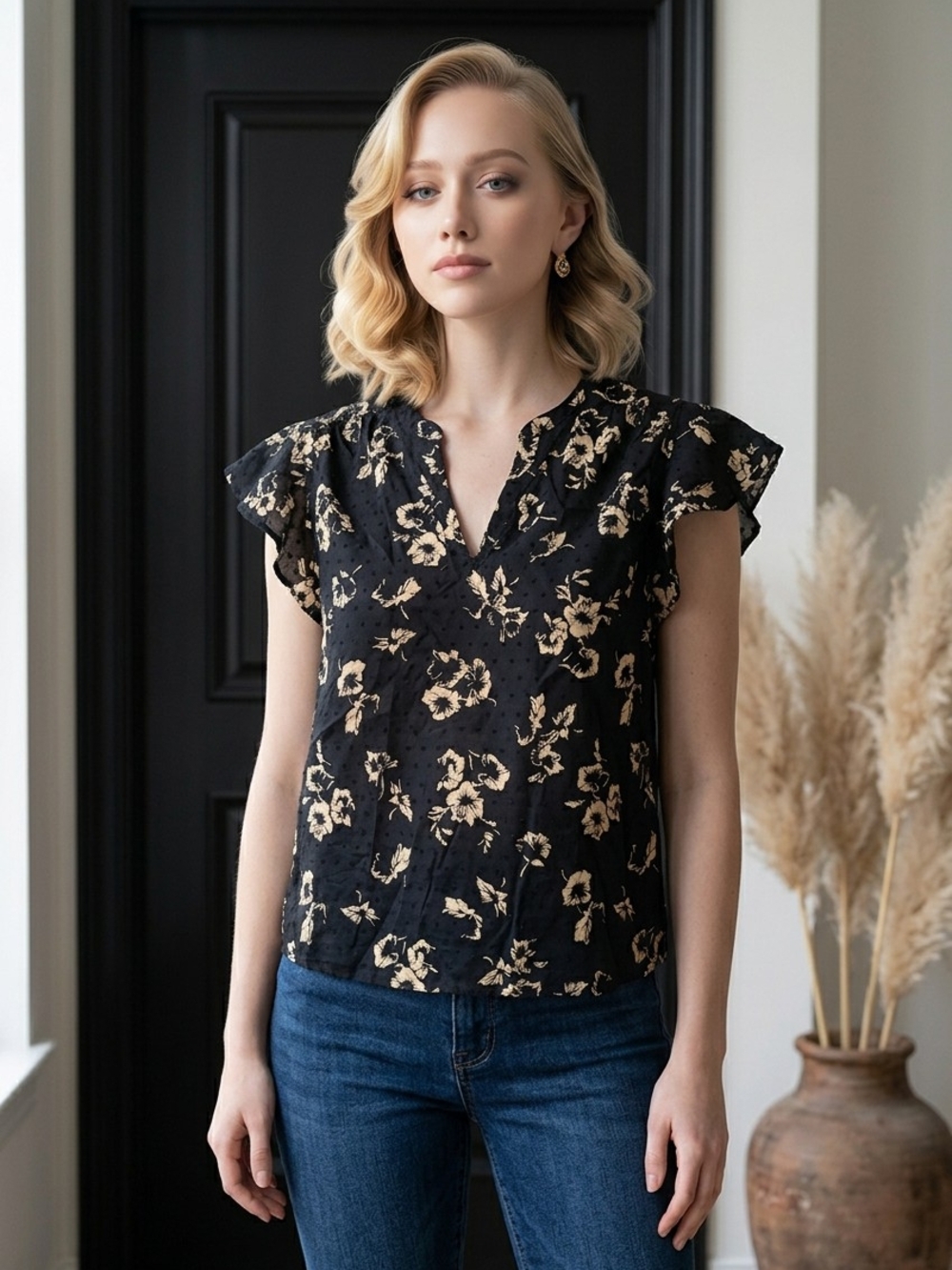Joie Floral Ruffle Sleeve Blouse